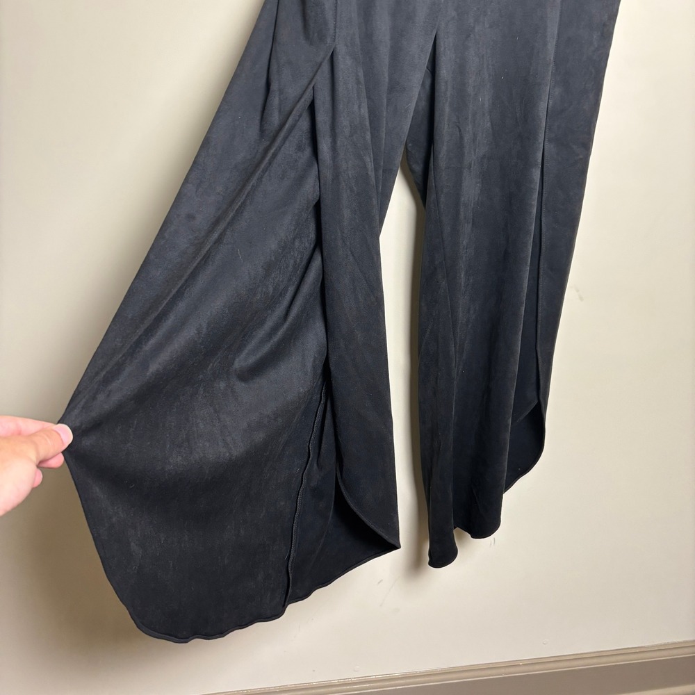 Drew Black High Waist Asymmetrical Tulip Hem Wide Leg Wrap Trouser Pants Women M - Picture 5 of 10